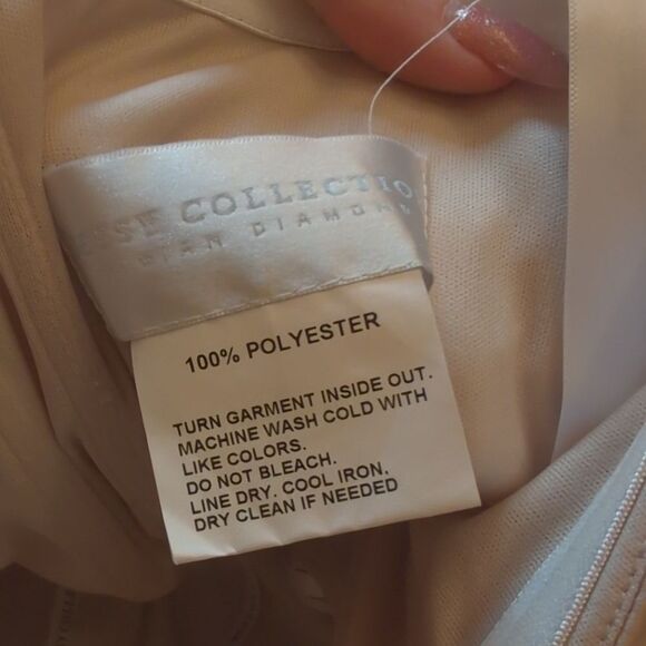 NWT Dessy Collection Off Shoulder Satin Maxi Dress Champagne Cream Color Size 18 - Picture 9 of 15